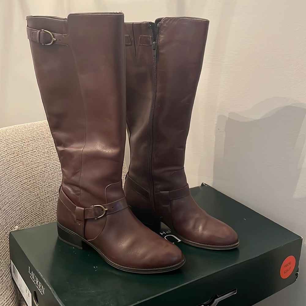 Ralph Lauren Dark Brown Wide Calf Riding Boots-Size 8